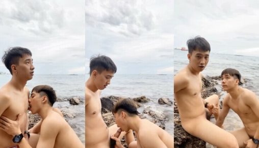 สองหนุ่มวัยรุ่นเงี่ยนริมทะเล แอบเสียวริมโขดหิน ตื่นเต้นมากระแวงคนเห็น นักท่องเที่ยวเพียบ